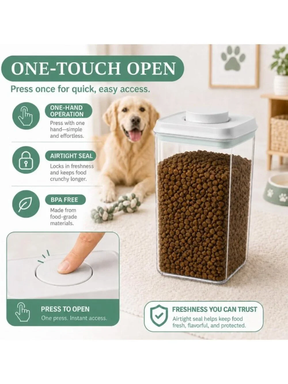 Airtight Pet Food Storage Container - 4.2Qt Jar with Lid & Scoop | BPA-Free